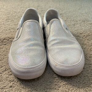 white/iridescent, slip-on vans